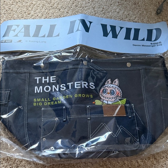NWT- Pop Mart Denim Messenger Bag with Monster Design - Picture 1 of 1